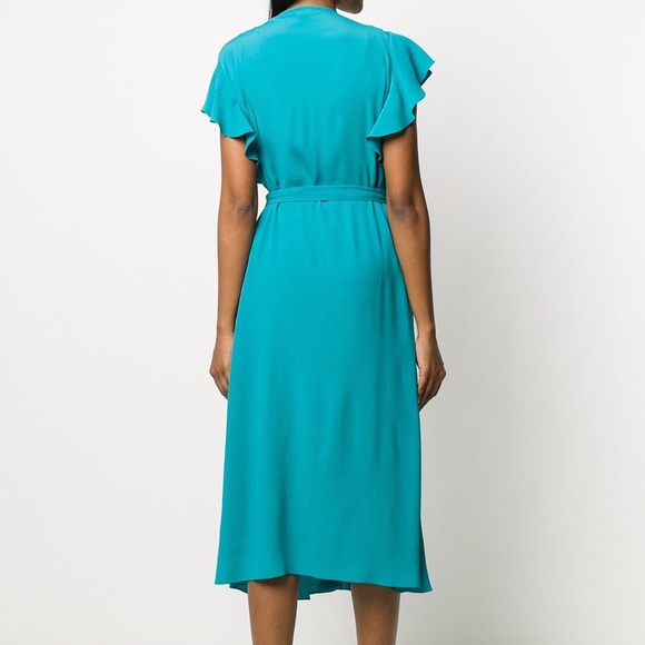 Escada laguna blue, ruffled sleeve pleated dress - Picture 4 of 6